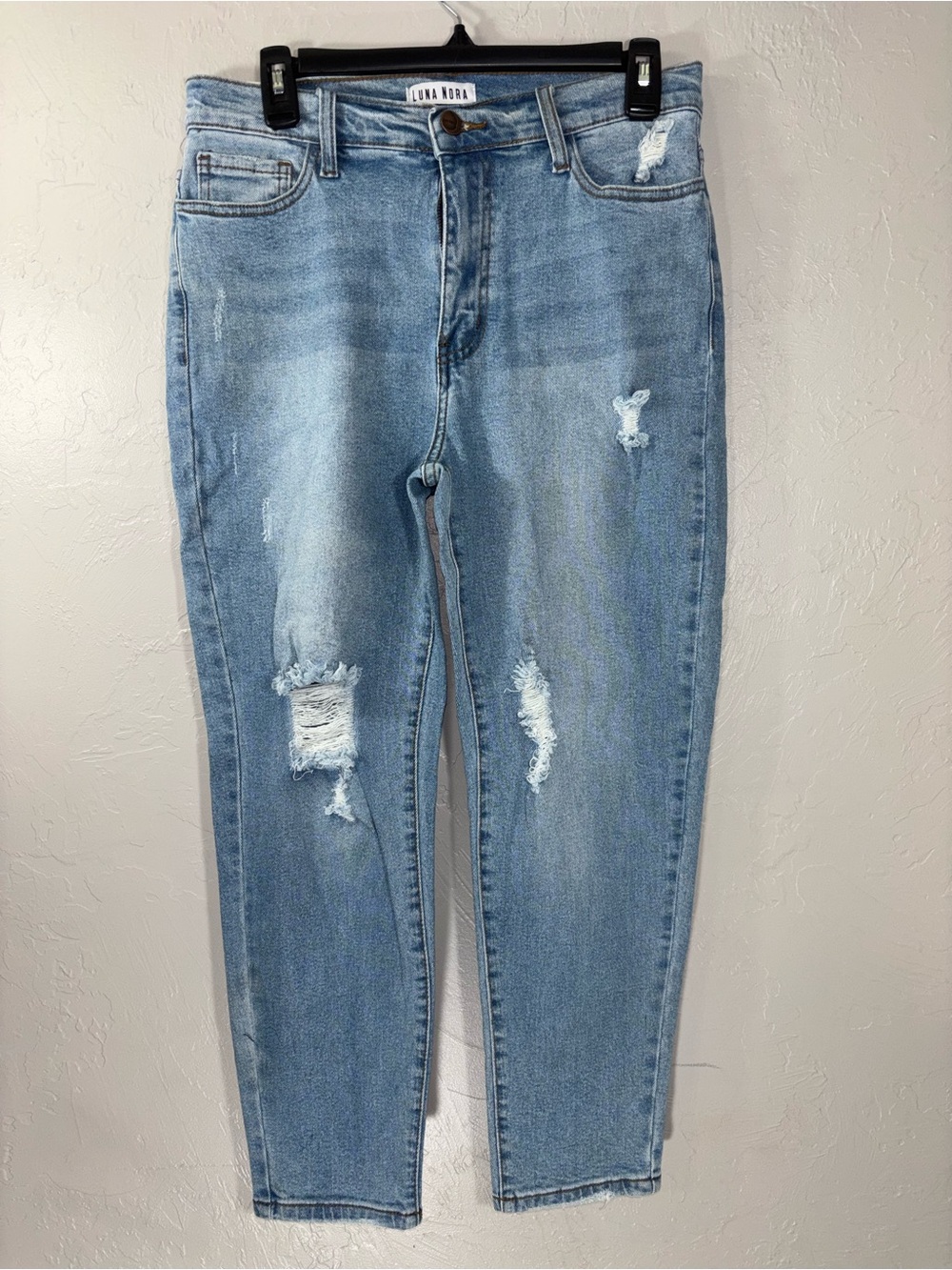 Luna Nora Light Blue Distressed Ankle Jeans — Women’s Cropped Fit